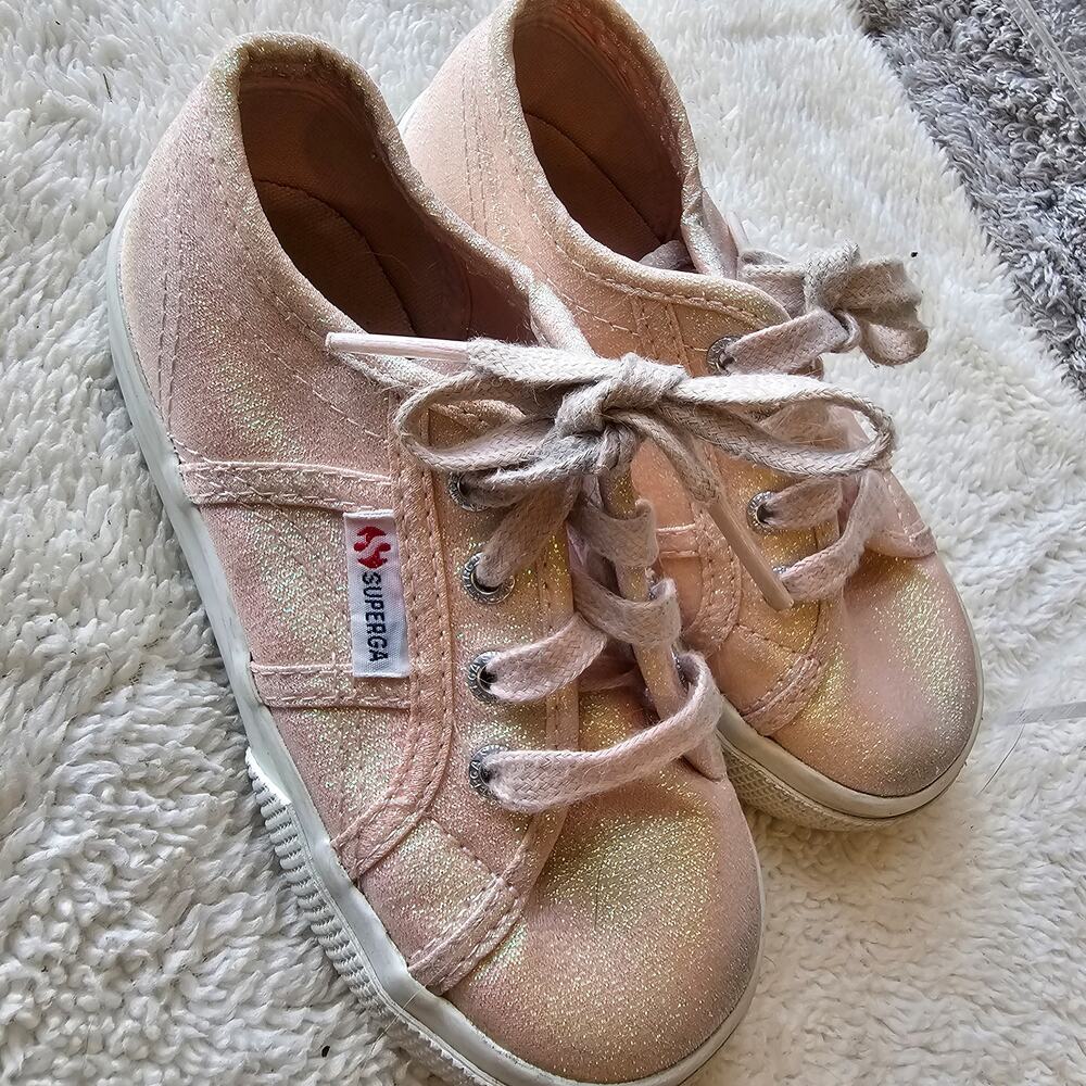 Superga Toddler Girls Lamej Glitters‎ Lace Sporty Sneakers Sz 10.5 Pink Metallic